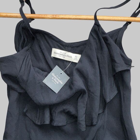 Abercrombie & Fitch Ruffle Romper Black XS Micro Short Spaghetti Strap Travel - Picture 8 of 14